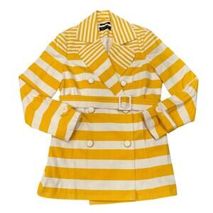 Jones New York Signature Stretch Double Breasted Striped Short Trench Coat M